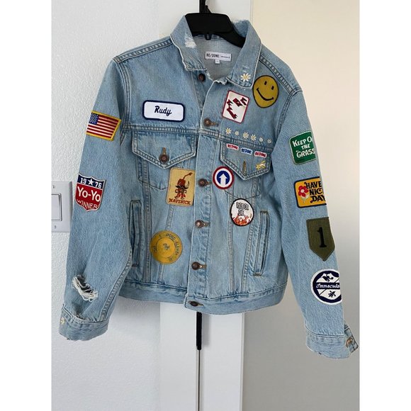 *NEW RE/DONE ORIGINALS PATCH REWORKED DENIM JACKET SZ SMALL